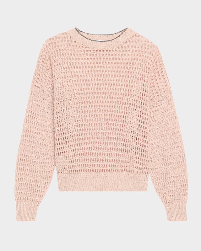 Linen Paillette Open Knit Crewneck Sweat
